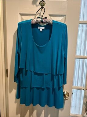 Susan Graver Liquid Knit Teal Tiered Shirt